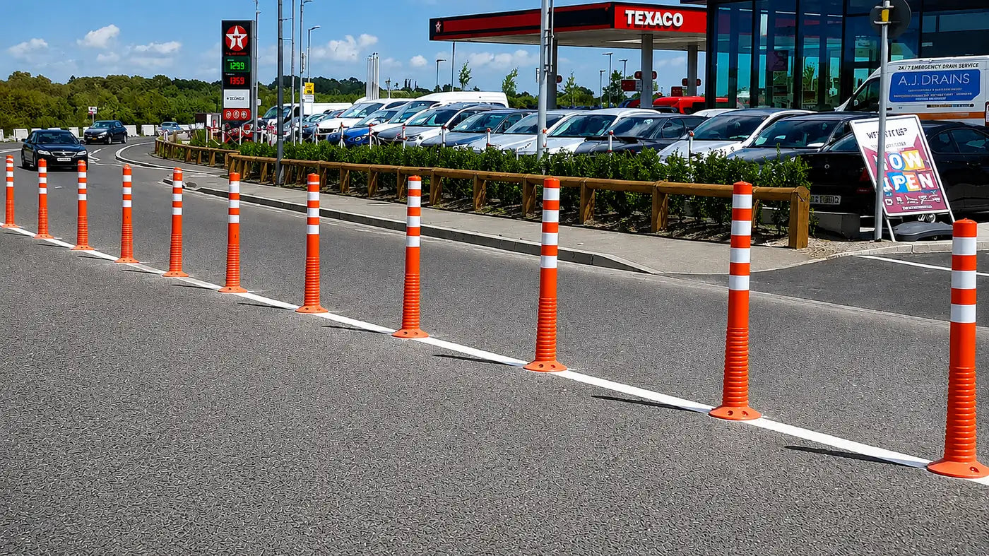 Traffic bollards used to separate vehicles and control traffic flow