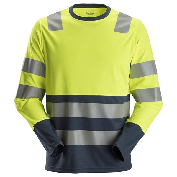 High visibility polyester t-shirt with reflective details for safety.