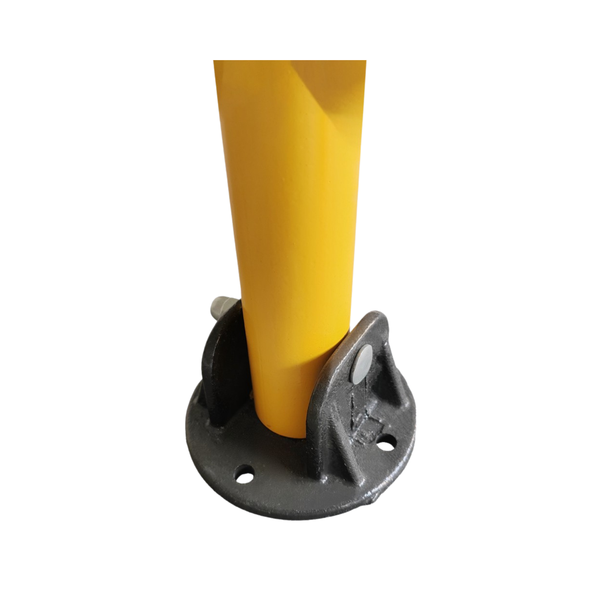 Yellow pole with a gray base on a white background