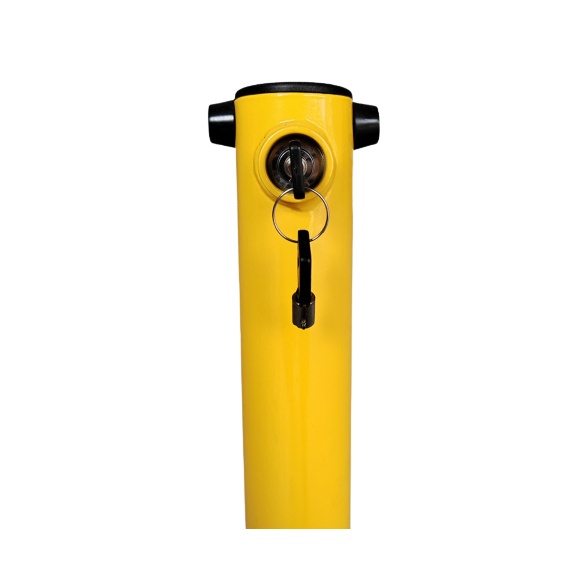 Yellow lock with a key on a white background