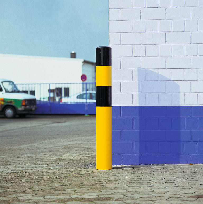 Black Bull heavy duty bollard outside warehouse