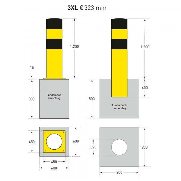 Black Bull Heavy Duty Steel Bollard XXXL - 323mm Ø