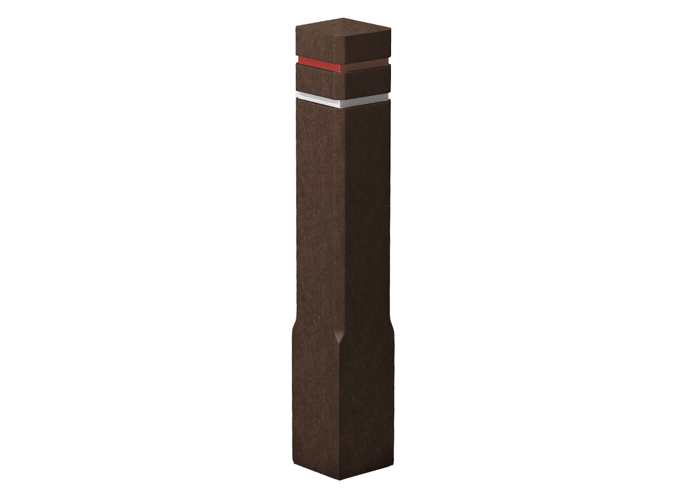 Brown bollard with a red stripe on a transparent background