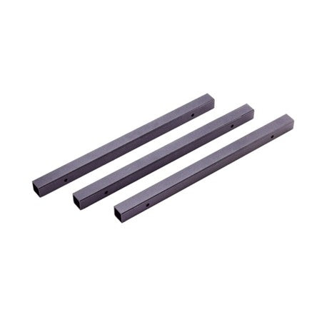 Three metallic bars of varying lengths on a white background