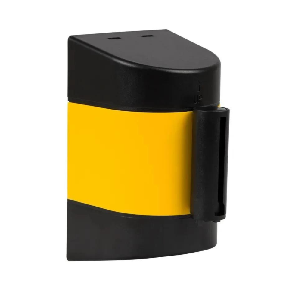Black and yellow cylindrical object on a white background
