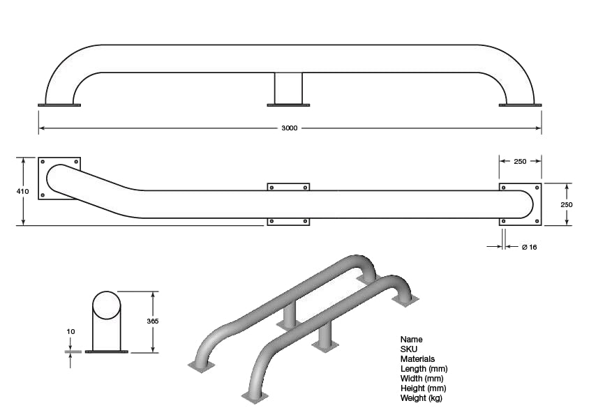 Cranked Wheel Guide Pair - 3m