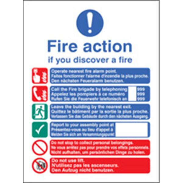 Multi Lingual Fire Action Sign