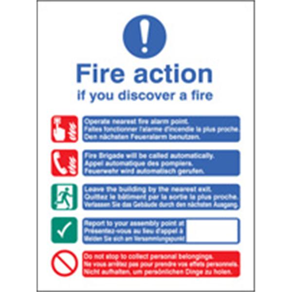 Multi Lingual Fire Action Sign