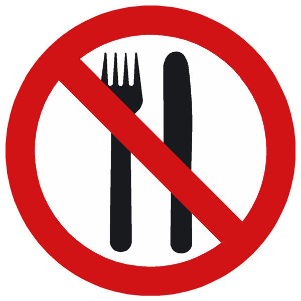 prohibition symbol no eating 100 x 100mm safety sign