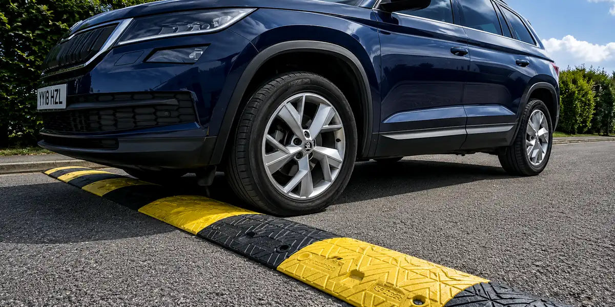 Speed bump installed on a road to reduce vehicle speeds