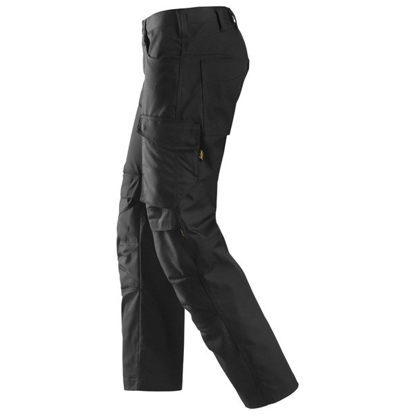 Comfortable work trousers with hidden buttons for a non-scratch design"