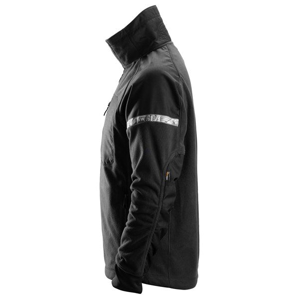 Versatile fleece jacket with pre-bent sleeves and breathable fabric.