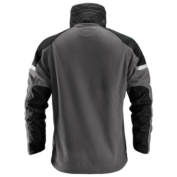 High collar fleece jacket with adjustable waist for comfort.
