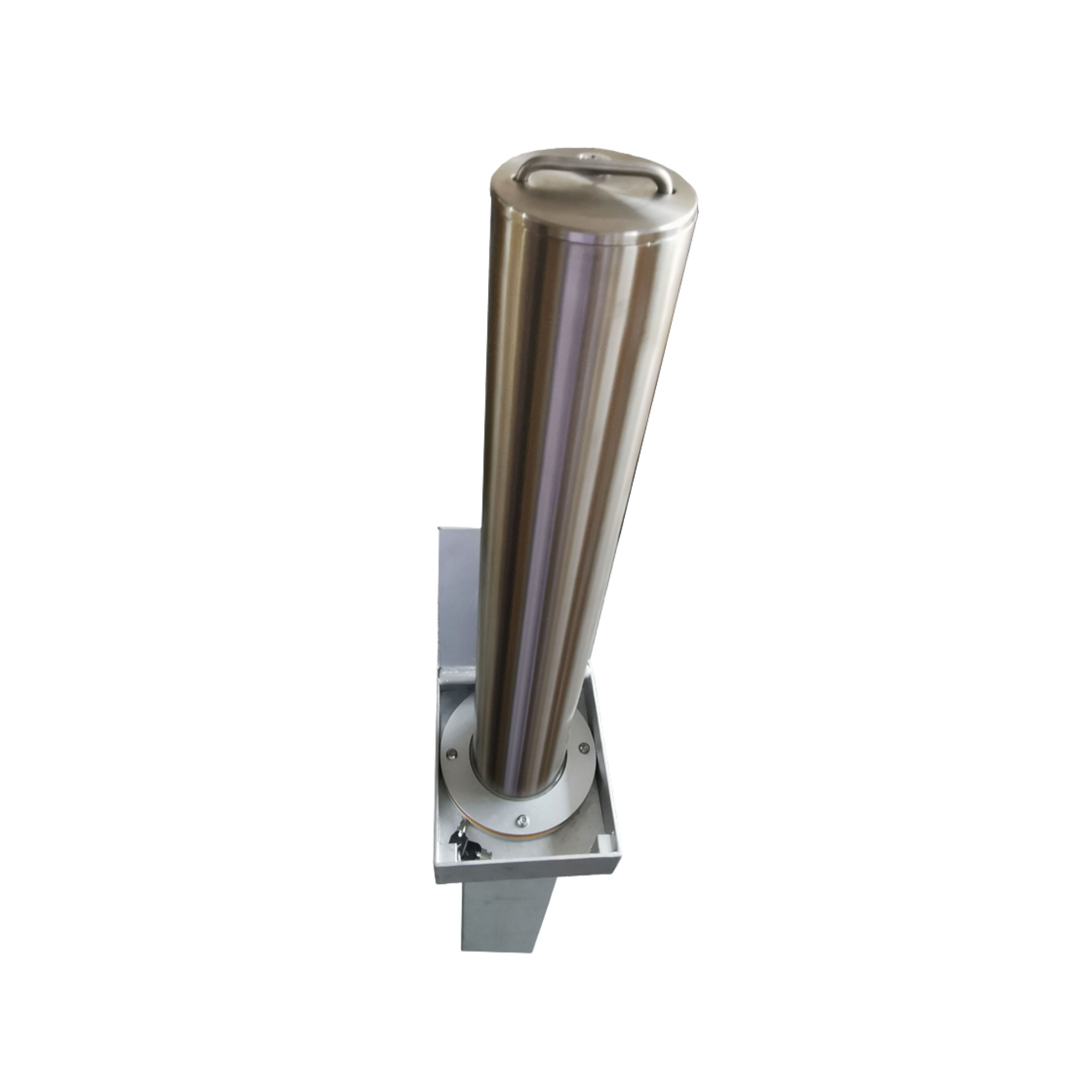 Stainless steel satin polish bollard on a white background