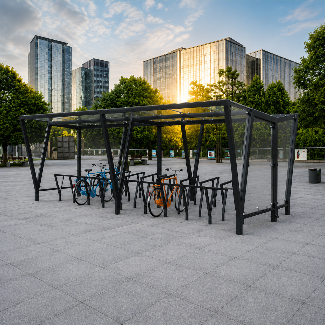 VISTA Bike Shelter Double (Glass/Sheet Roofing)