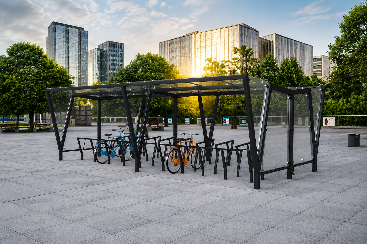 VISTA Bike Shelter Double (Glass/Sheet Roofing)
