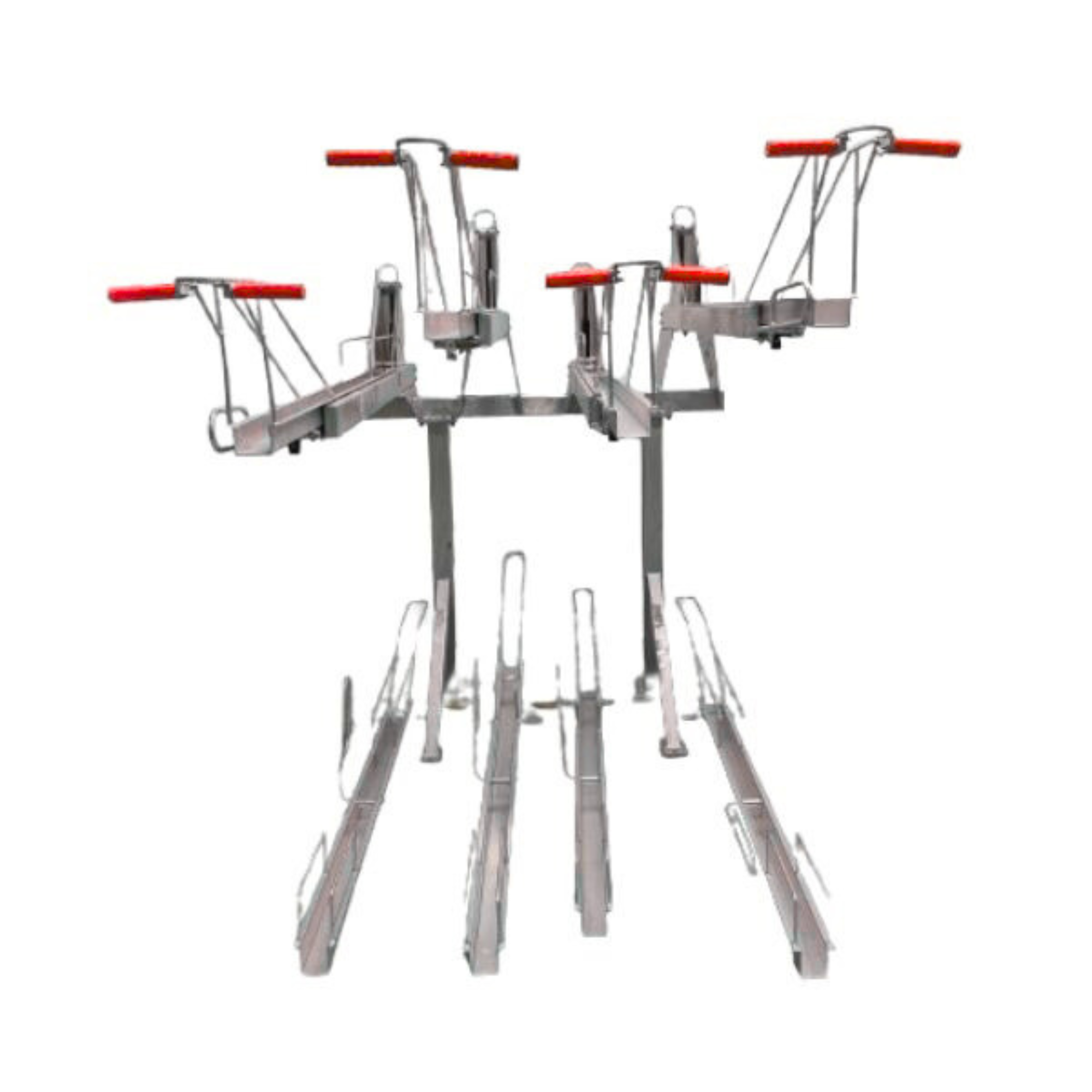 Double Deck Two-Tier Bike Rack with Red handles