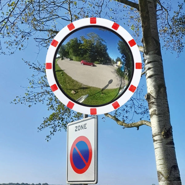 Convex mirror in park area