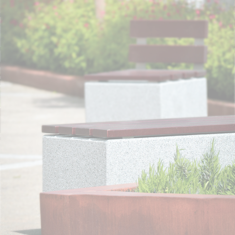 Outdoor setting with benches and planters