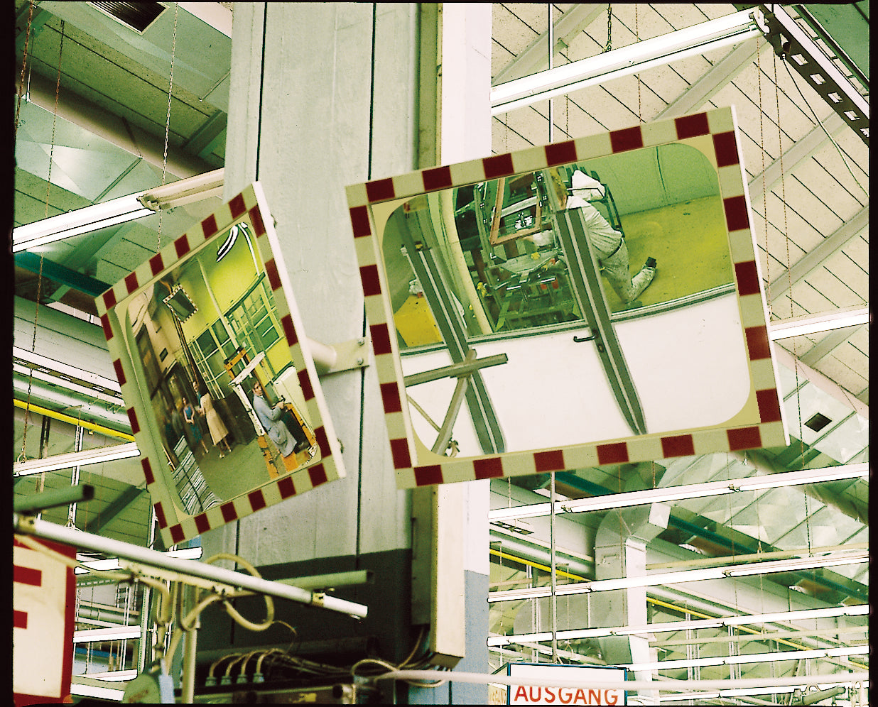 Convex mirror in warehouse setting