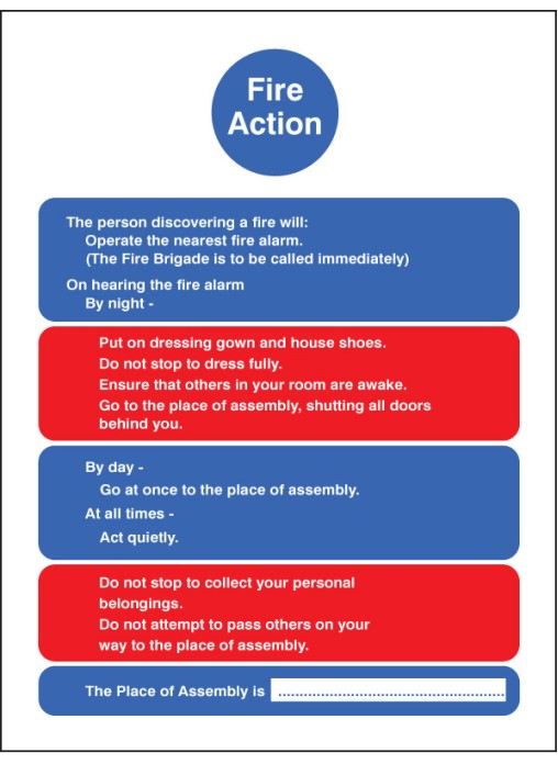 Fire Action Sign For Residential Homes / Multi-Occupancy Buildings