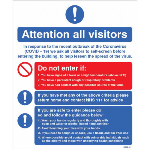 Covid-19 Attention All Visitors Safety Sign