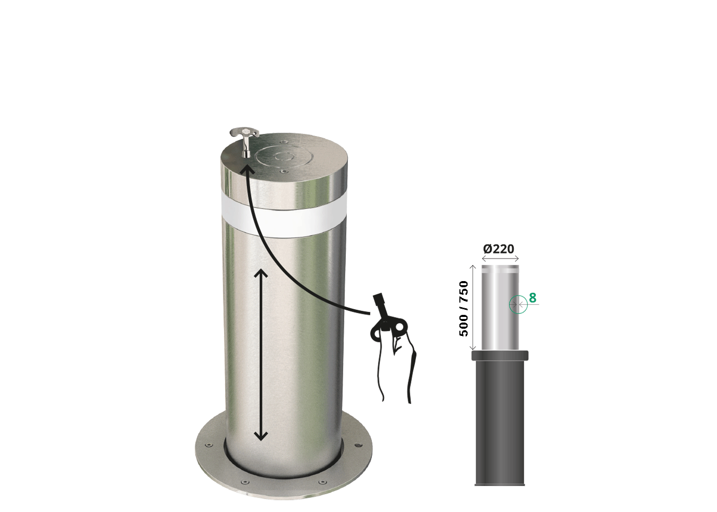 Benito Semi-Automatic Bollard Ø 114 / Ø 220mm