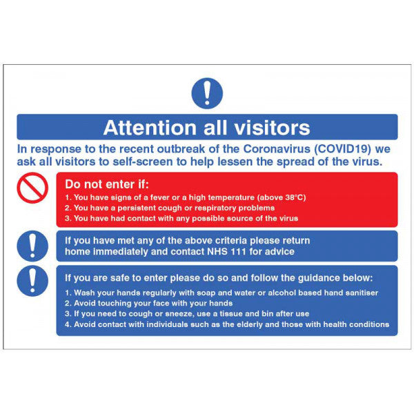 Attention All Visitors Coronavirus Table Top Sign