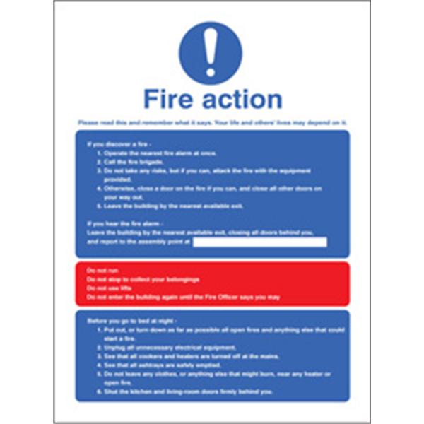 Fire Action Sign For Residential Homes / Multi-Occupancy Buildings