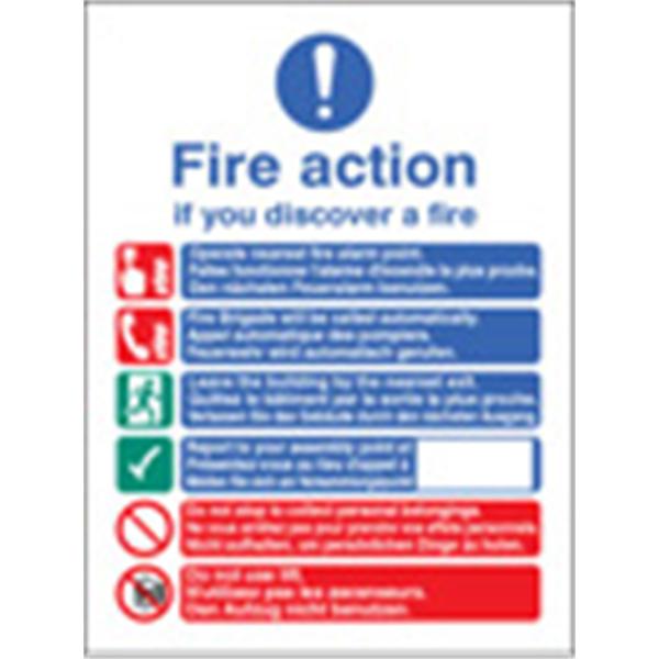 Multi Lingual Fire Action Sign