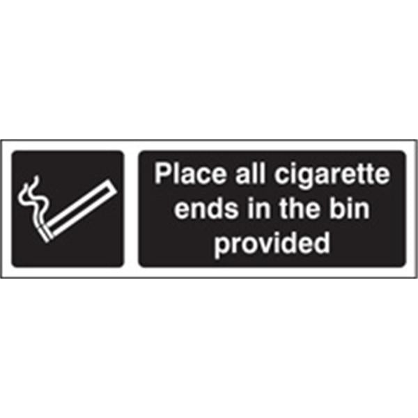 Place All Cigarette Ends In The Bin Provided Safety Sign