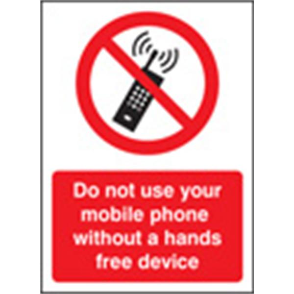 Do Not Use Moblile Phones Without Hands Free Device Prohibition Sign