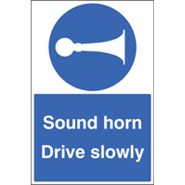Sound horn drive slowly floor safety sign