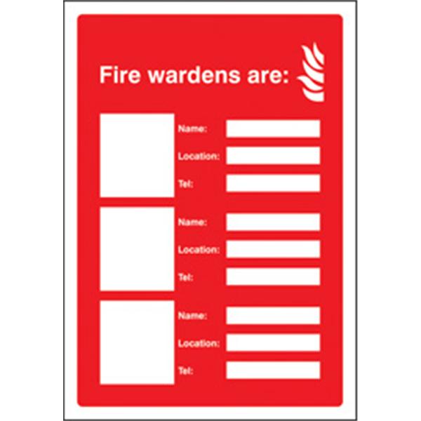 Your Fire Wardens Are (3 names, numbers and locations) Sign