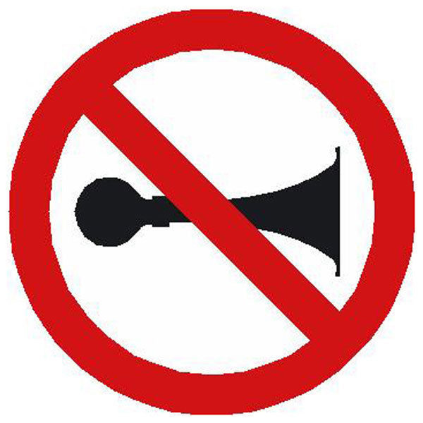 prohibition symbol horns 100 x 100mm sign