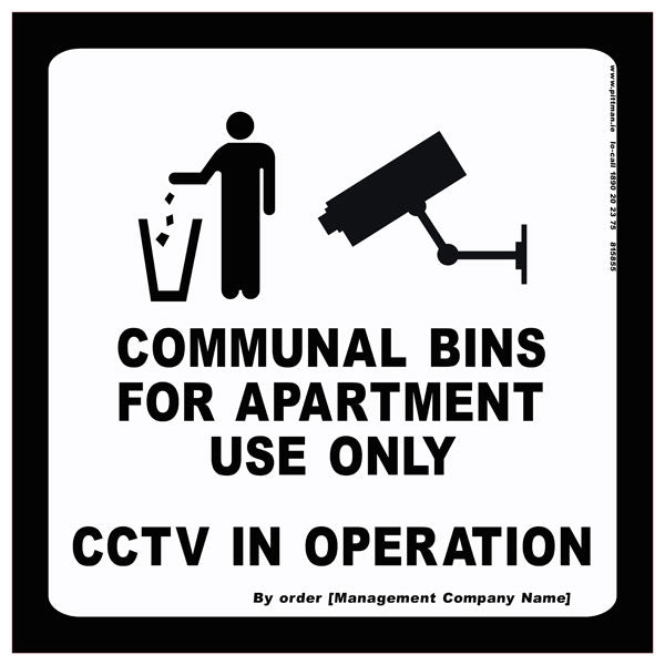 Communal bins for apartment Safety Signs