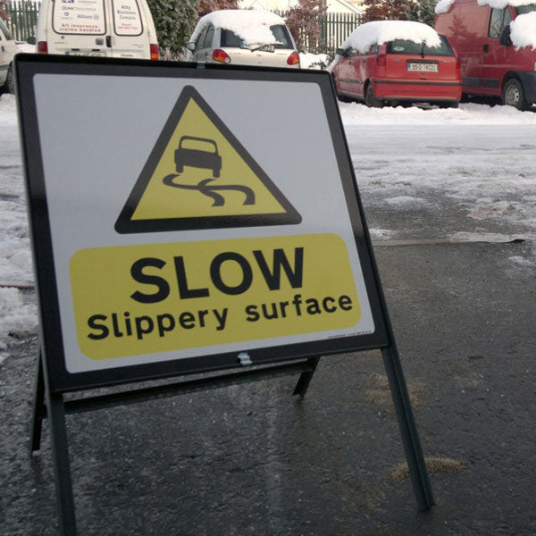 Slow Slippery Surface Sign with Stand
