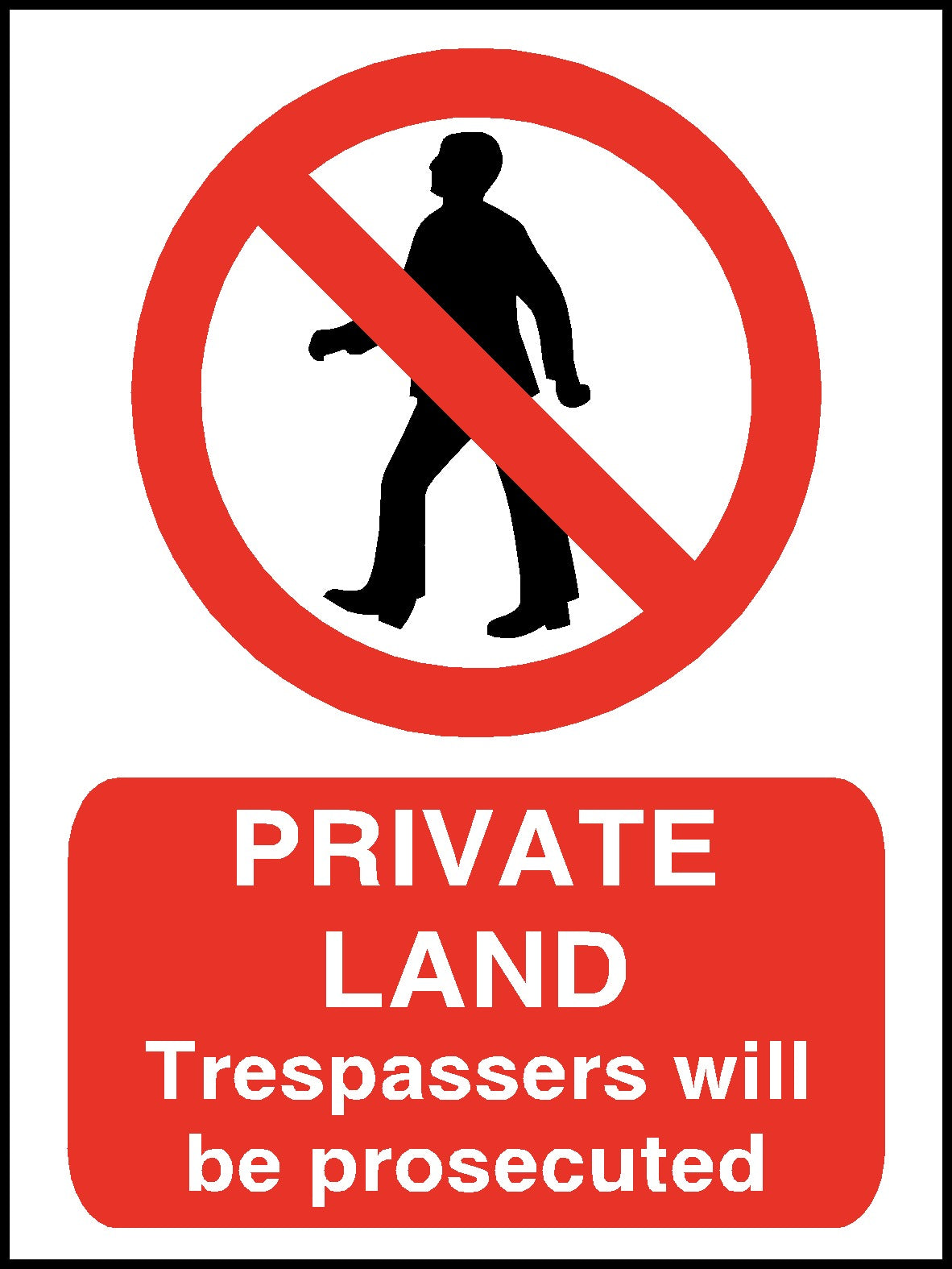 Private Land Trespassers Will Be Prosecuted Safety Sign